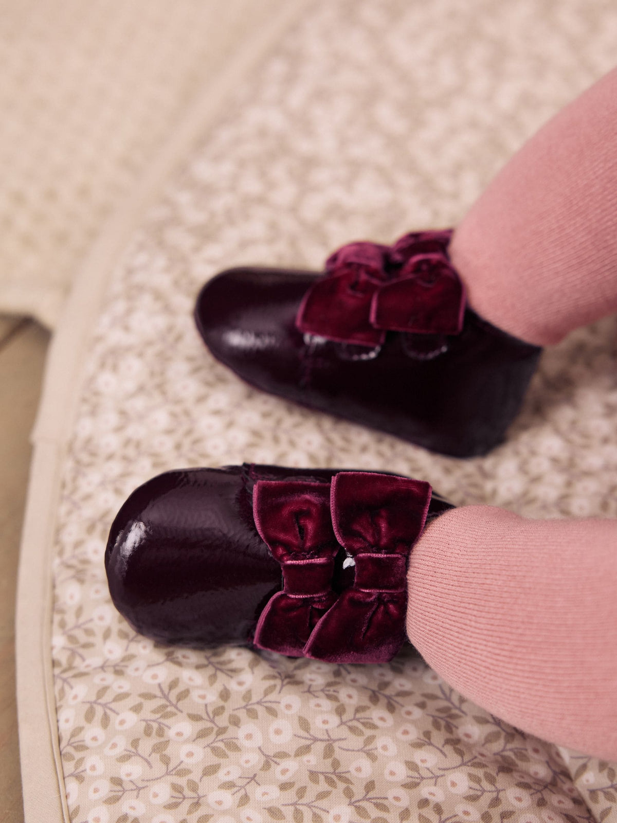 Burgundy Red Bow Baby Boots (0-24mths)