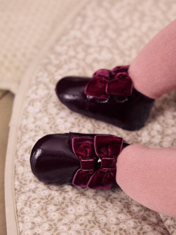 Burgundy Red Bow Baby Boots (0-24mths)
