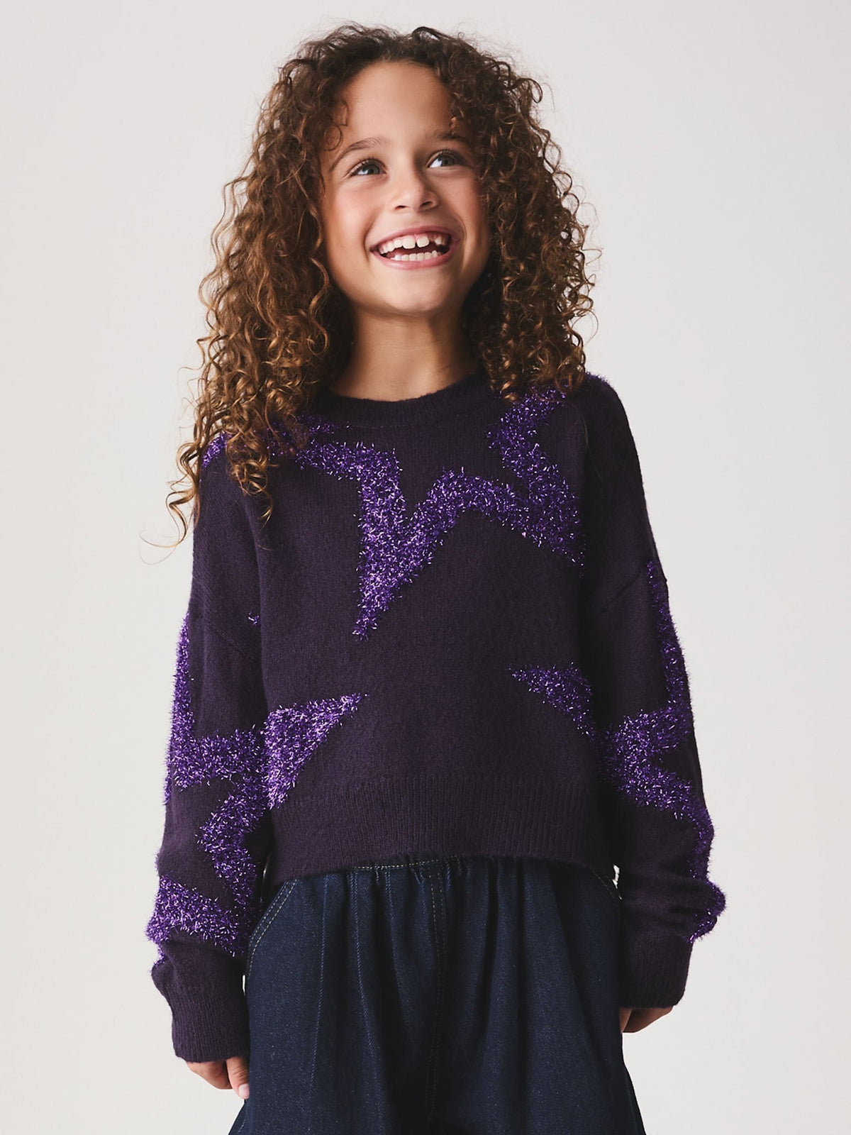 Purple Tinsel Star Fluffy Jumper (3-16yrs)