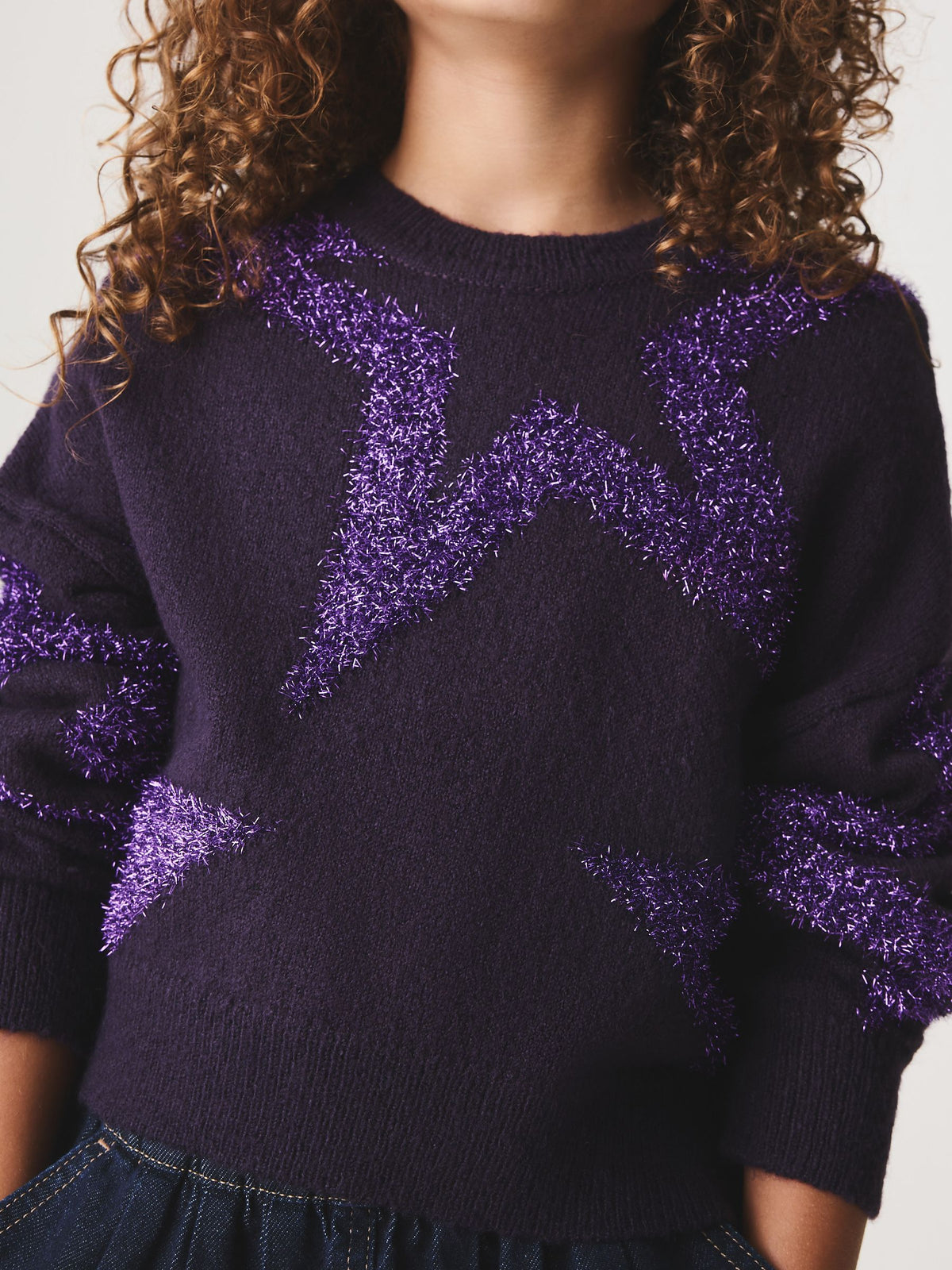 Purple Tinsel Star Fluffy Jumper (3-16yrs)
