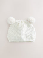 White Pointelle Double Pom Baby Beanie