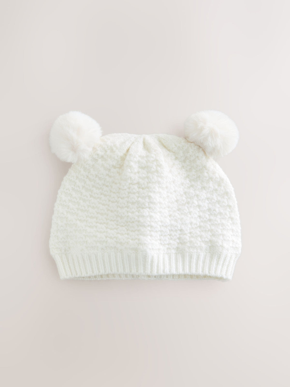 White Pointelle Double Pom Baby Beanie