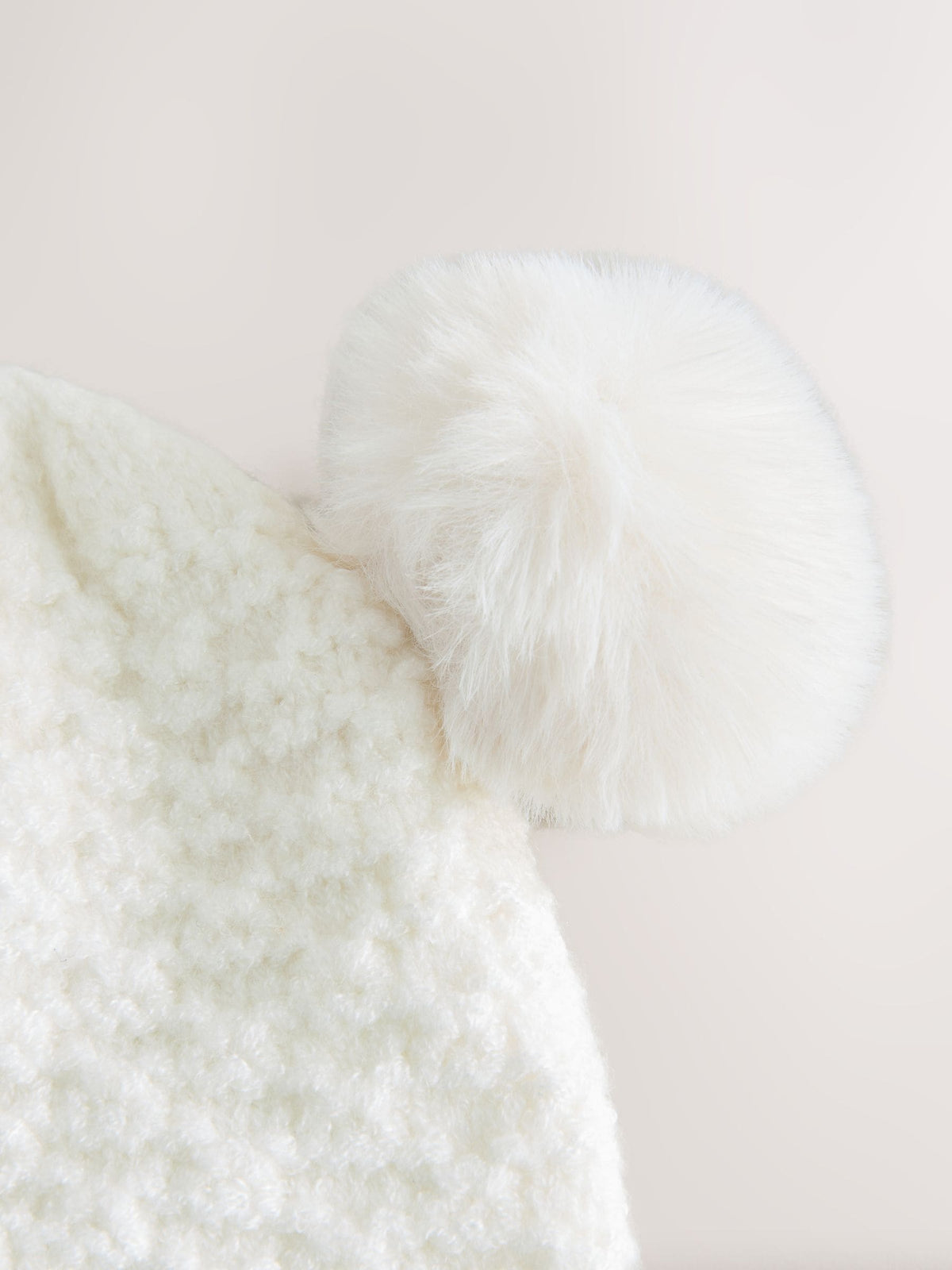 White Pointelle Double Pom Baby Beanie