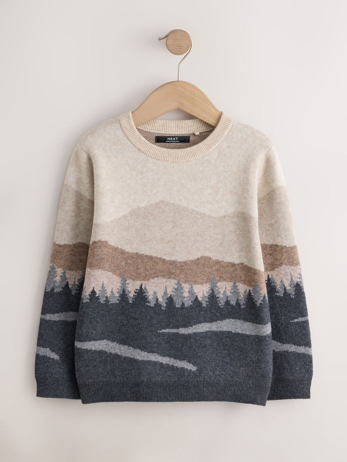 Brown/Cream Knitted Mountain Scene Crew Jumper (3-16yrs)