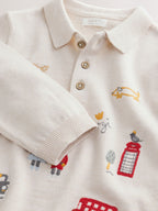 Ecru Long Sleeve Knitted Polo Shirt (3mths-7yrs)