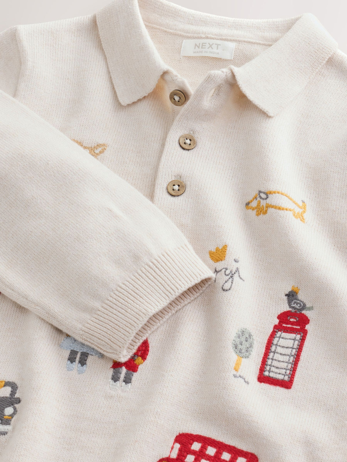 Ecru Long Sleeve Knitted Polo Shirt (3mths-7yrs)