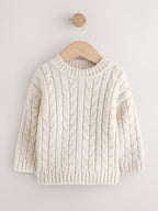 Neutral Cream Cable Knit Crew Neck Jumper (3mths-7yrs)