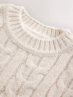 Neutral Cream Cable Knit Crew Neck Jumper (3mths-7yrs)