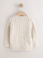 Neutral Cream Cable Knit Crew Neck Jumper (3mths-7yrs)