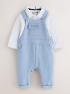 Baker by Ted Baker Blue Textured Dungaree and Polo Shirt Set