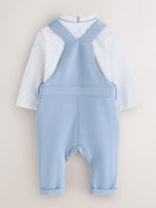 Baker by Ted Baker Blue Textured Dungaree and Polo Shirt Set