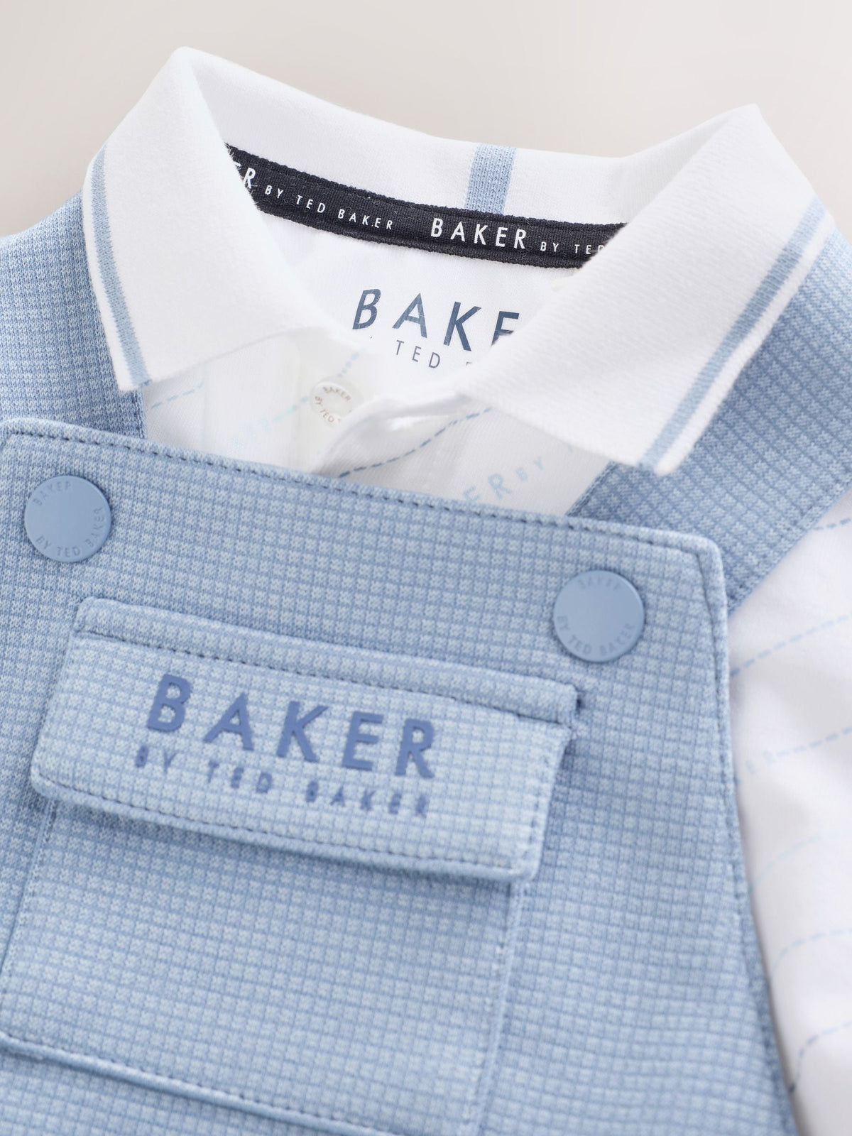 Baker by Ted Baker Blue Textured Dungaree and Polo Shirt Set