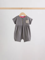 Pink and Leopard Printed Button T-Shirt Jersey Baby Rompers 3 Pack