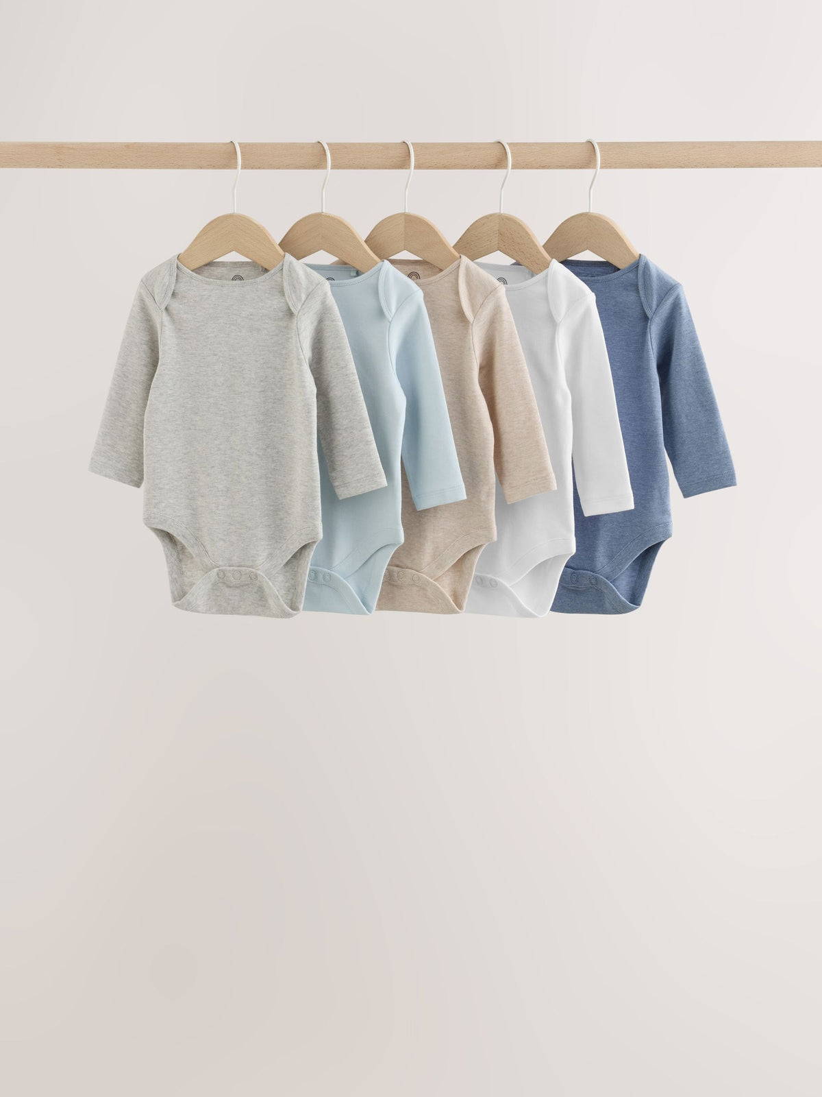 Grey/Blue/Neutral Long Sleeve Baby Bodysuits 5 Pack