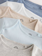 Grey/Blue/Neutral Long Sleeve Baby Bodysuits 5 Pack