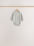 Grey/Blue/Neutral Long Sleeve Baby Bodysuits 5 Pack