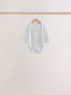 Grey/Blue/Neutral Long Sleeve Baby Bodysuits 5 Pack