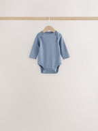 Grey/Blue/Neutral Long Sleeve Baby Bodysuits 5 Pack