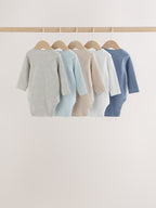 Grey/Blue/Neutral Long Sleeve Baby Bodysuits 5 Pack