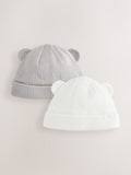 Grey / Cream Rib Baby Beanie Hats 2 Pack