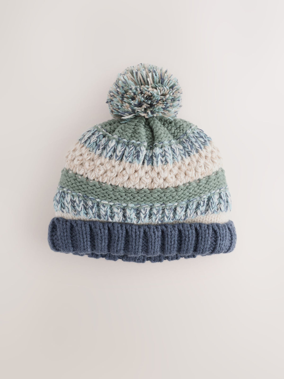Mineral Stripe Knitted Hat With Pom