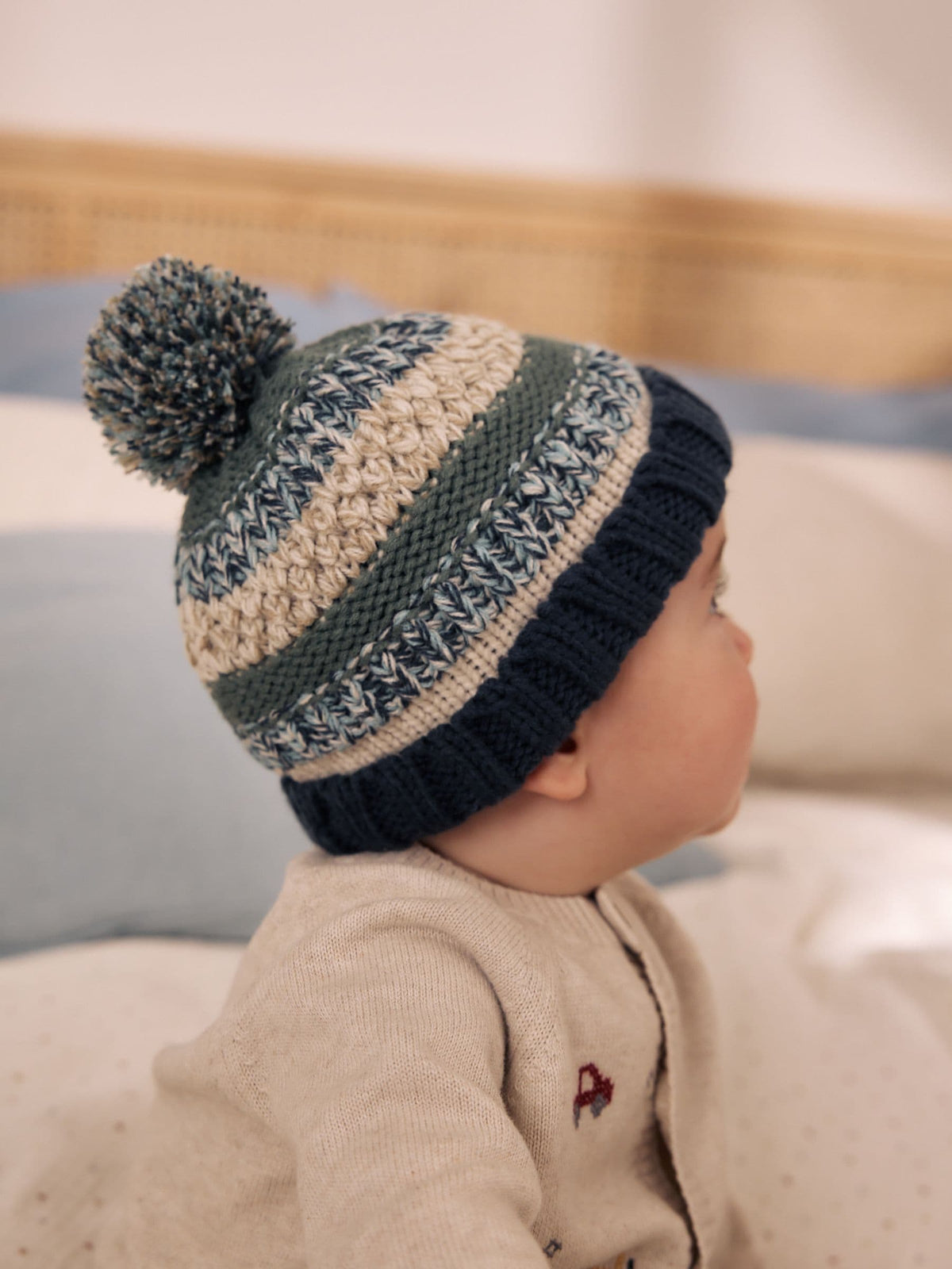 Mineral Stripe Knitted Hat With Pom