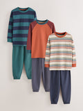Orange/Navy/Green Stripe Long Sleeve Jogger Pyjamas Set 3 Pack (3-16yrs)