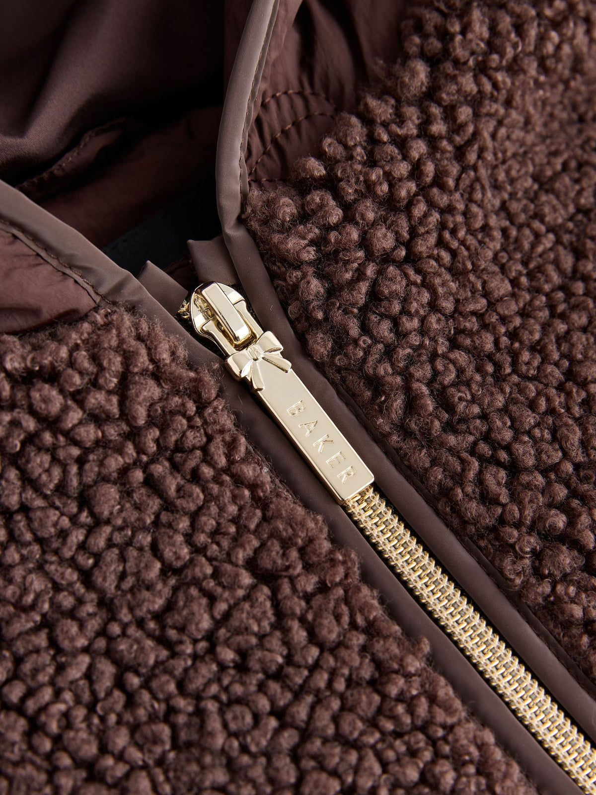 Baker by Ted Baker Brown Borg Fleece & Nylon Mix Hooded Jacket