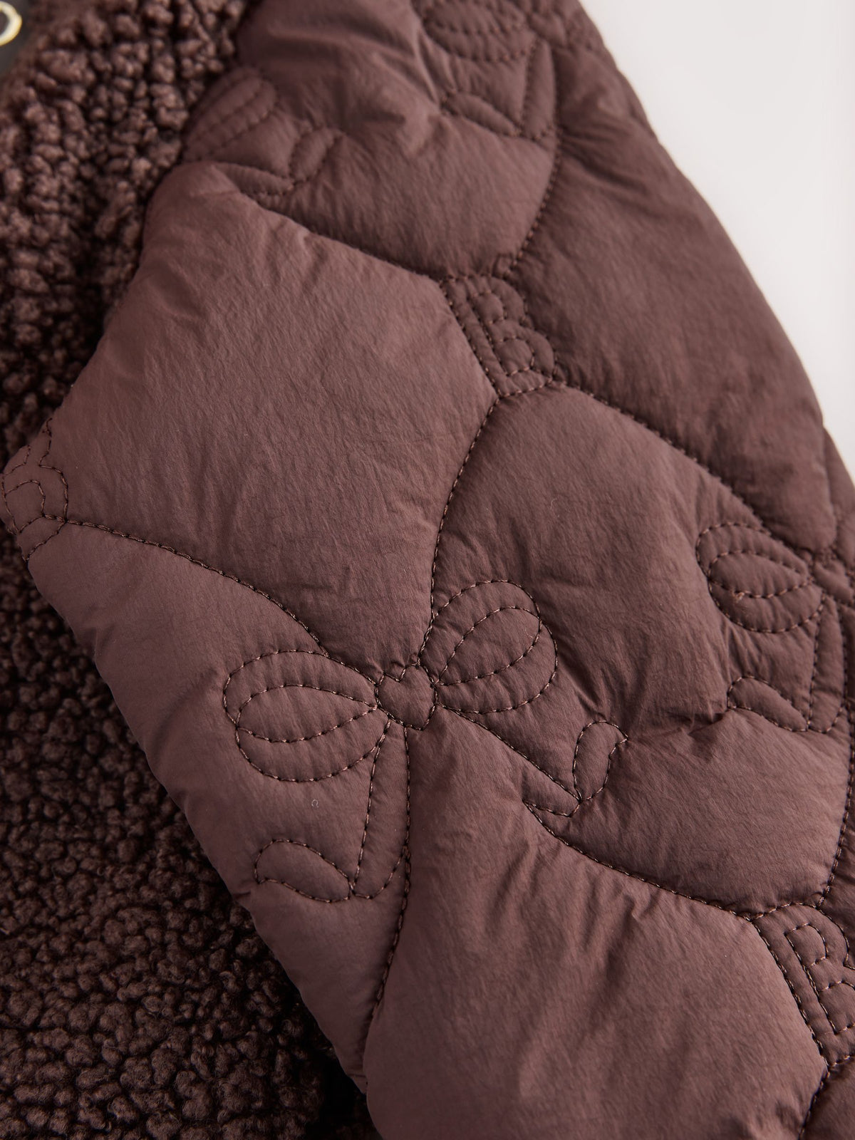 Baker by Ted Baker Brown Borg Fleece & Nylon Mix Hooded Jacket