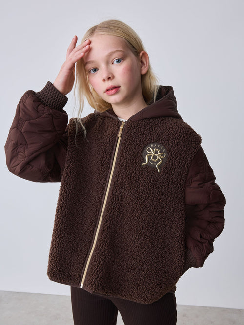 Baker by Ted Baker Brown Borg Fleece & Nylon Mix Hooded Jacket