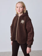 Baker by Ted Baker Brown Borg Fleece & Nylon Mix Hooded Jacket