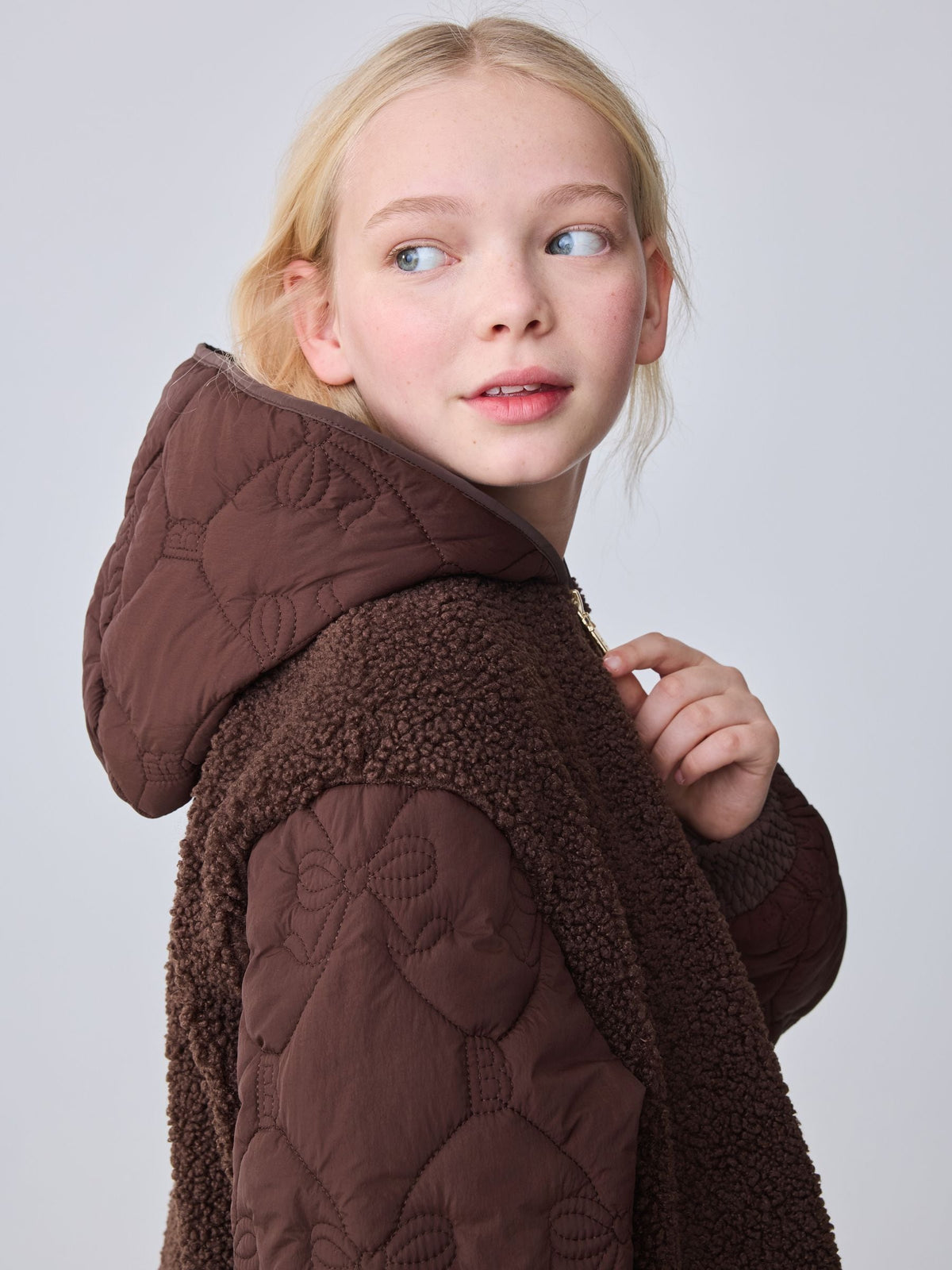 Baker by Ted Baker Brown Borg Fleece & Nylon Mix Hooded Jacket