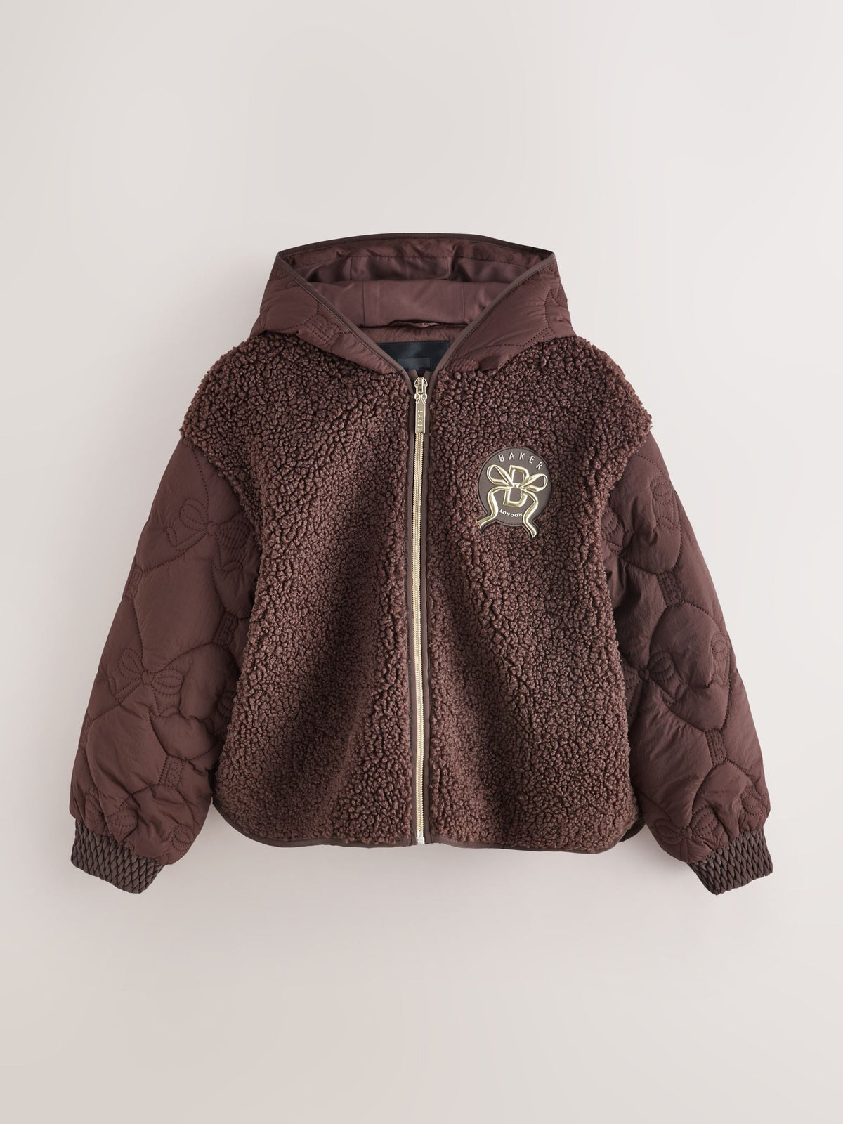 Baker by Ted Baker Brown Borg Fleece & Nylon Mix Hooded Jacket