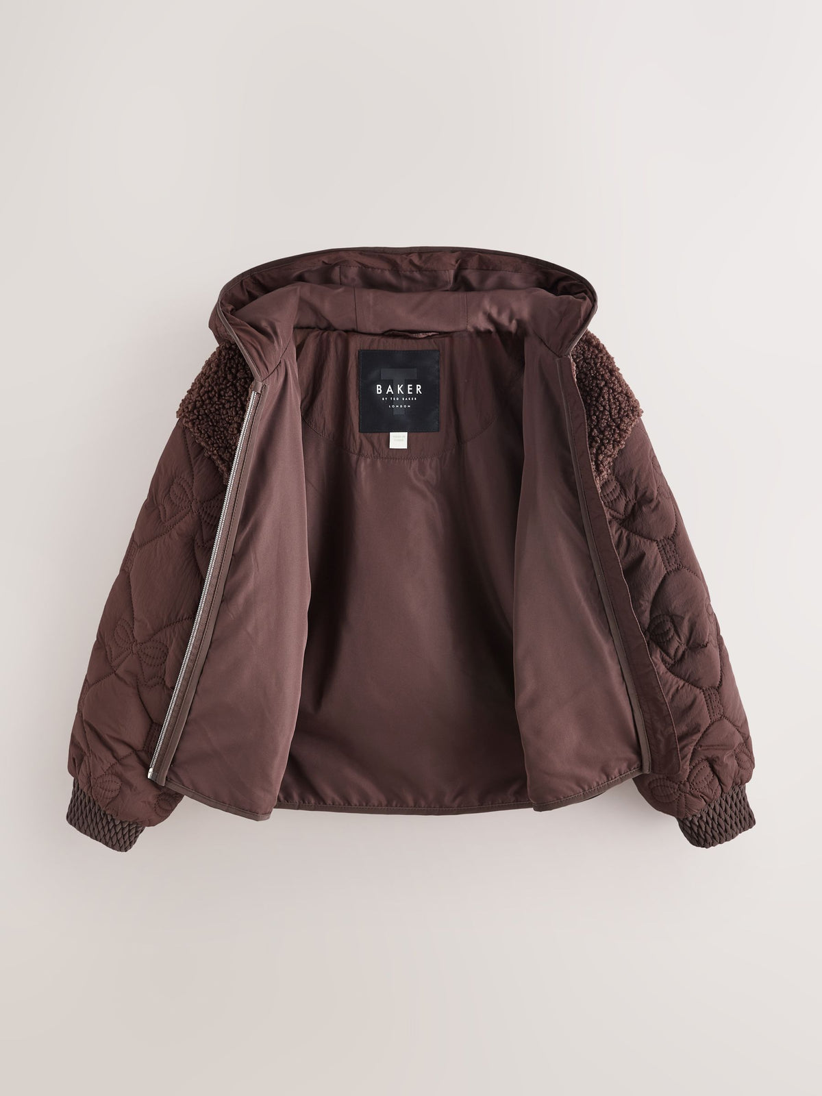 Baker by Ted Baker Brown Borg Fleece & Nylon Mix Hooded Jacket