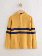 Ochre Yellow Colourblock Zip Neck Knitted Jumper (3-16yrs)