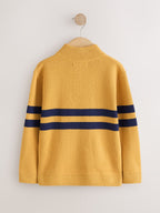 Ochre Yellow Colourblock Zip Neck Knitted Jumper (3-16yrs)