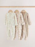 Neutral Bunny Two Way Zip Baby Sleepsuits 3 Pack (0mths-2yrs)
