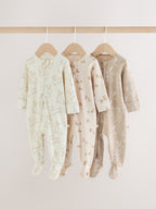 Neutral Bunny Two Way Zip Baby Sleepsuits 3 Pack (0mths-2yrs)