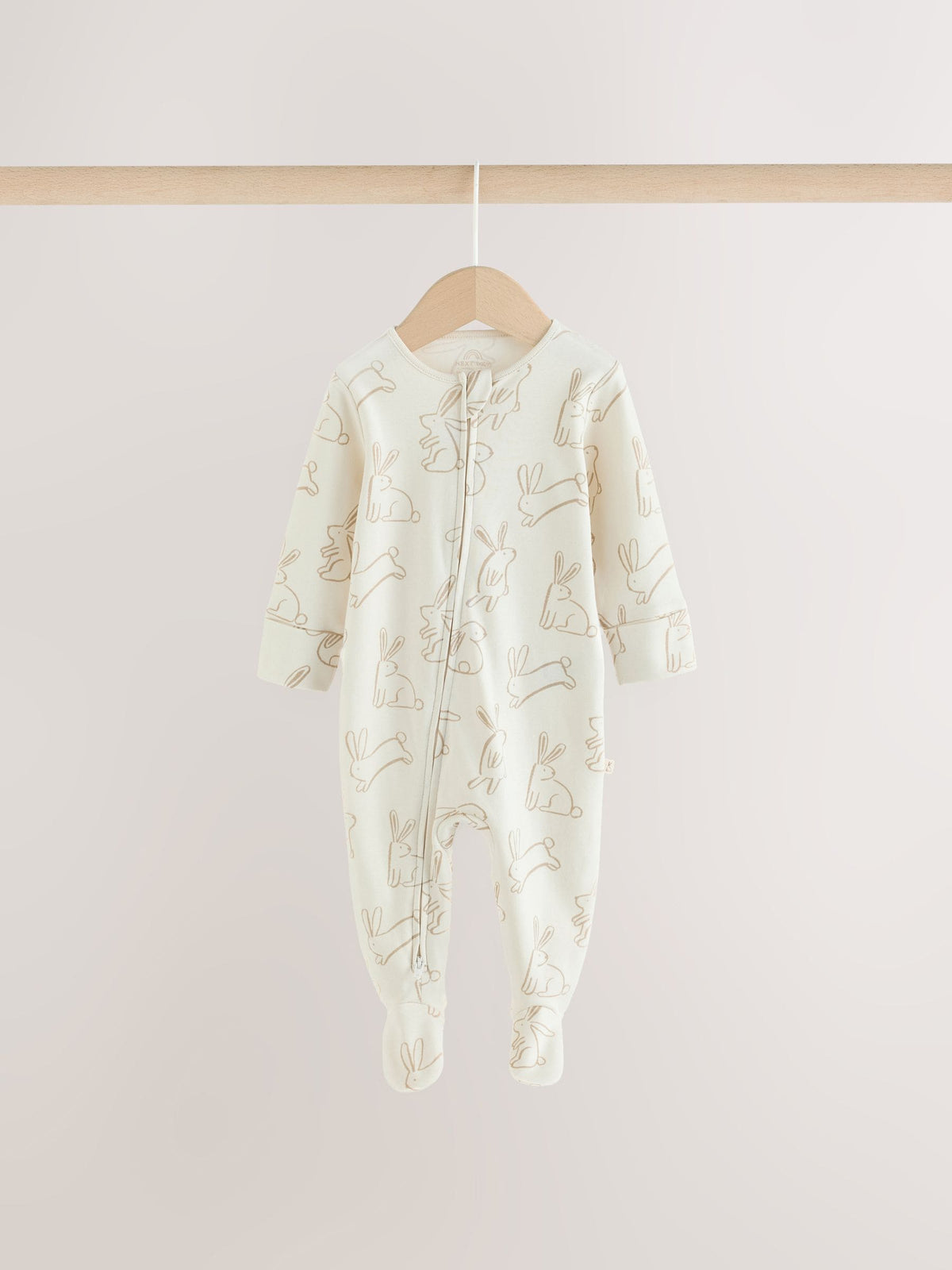 Neutral Bunny Two Way Zip Baby Sleepsuits 3 Pack (0mths-2yrs)