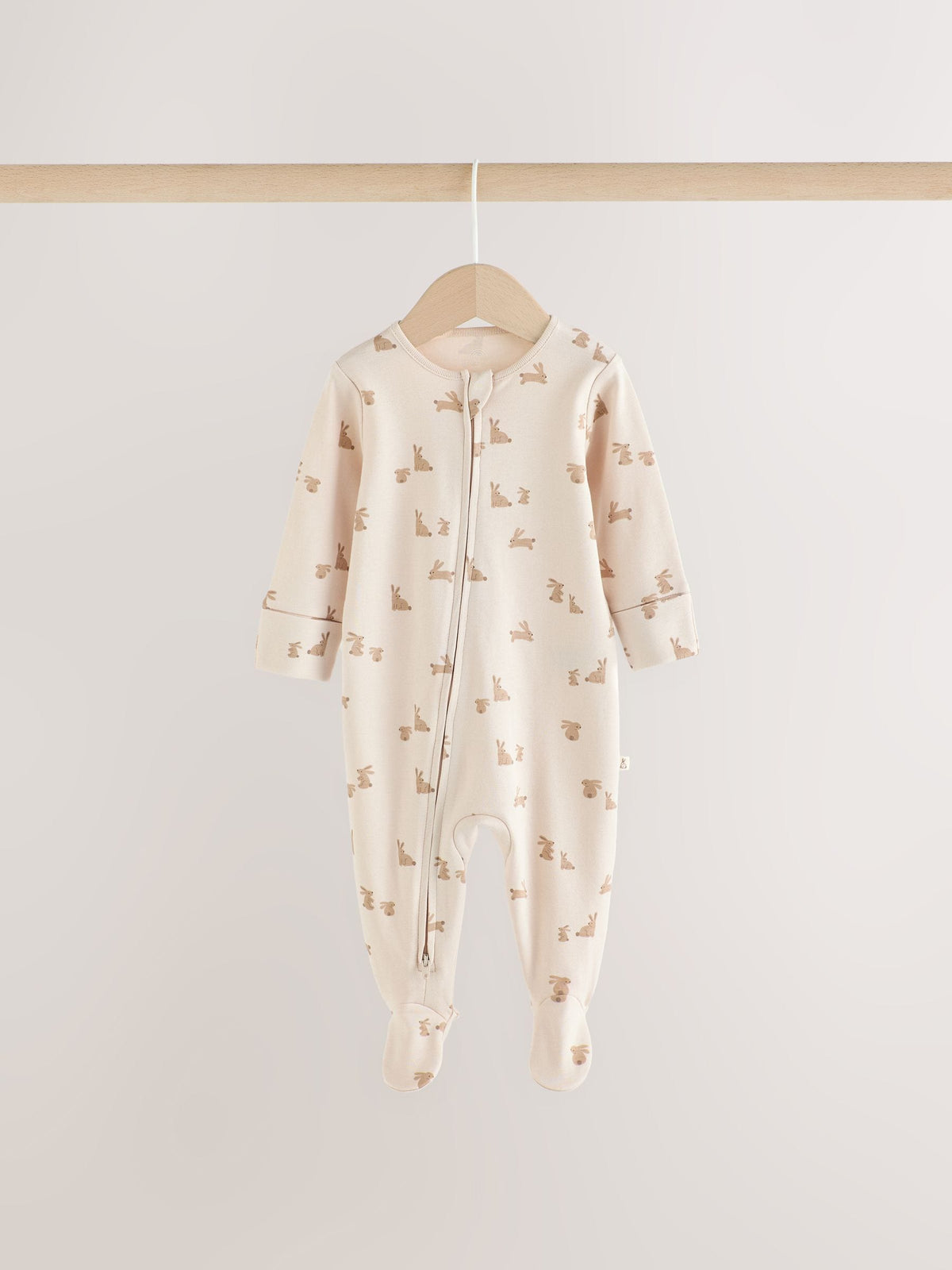 Neutral Bunny Two Way Zip Baby Sleepsuits 3 Pack (0mths-2yrs)