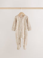 Neutral Bunny Two Way Zip Baby Sleepsuits 3 Pack (0mths-2yrs)