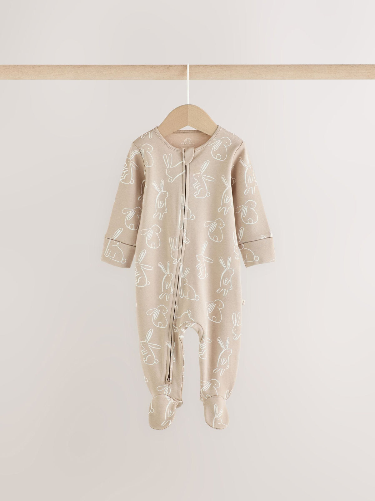 Neutral Bunny Two Way Zip Baby Sleepsuits 3 Pack (0mths-2yrs)