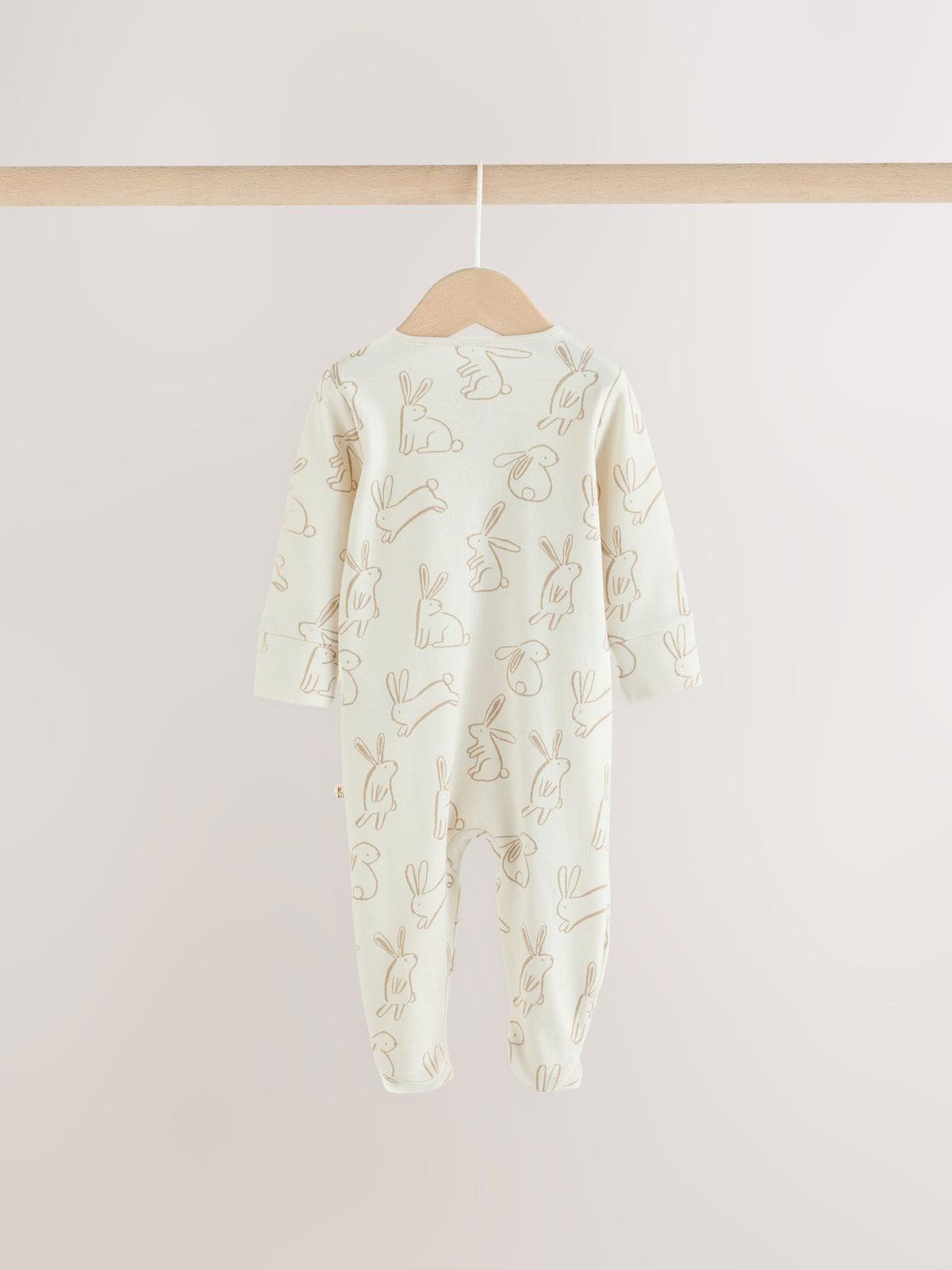 Neutral Bunny Two Way Zip Baby Sleepsuits 3 Pack (0mths-2yrs)