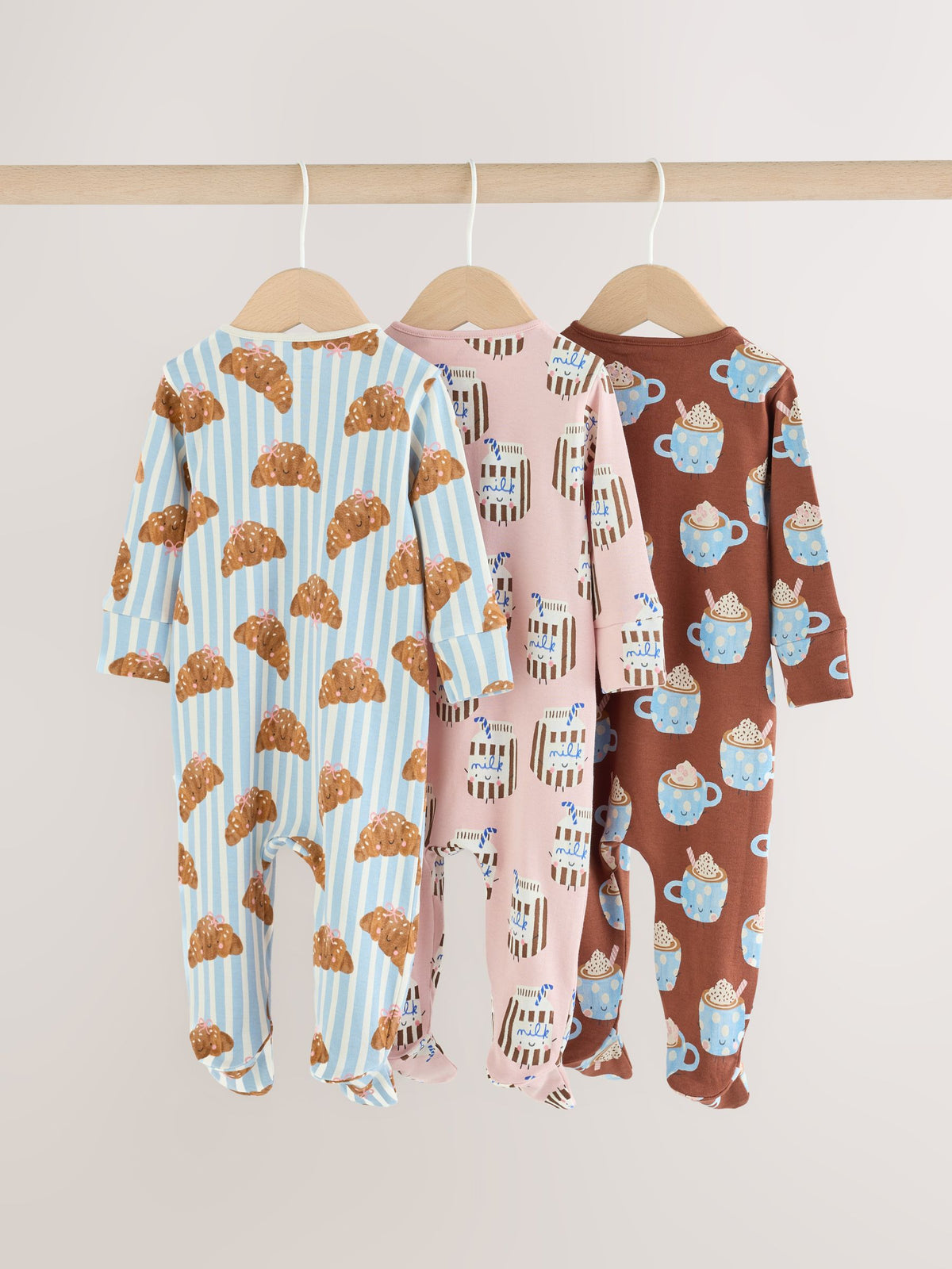 Blue Brunch Two Way Zip Baby Sleepsuits 3 Pack (0mths-3yrs)