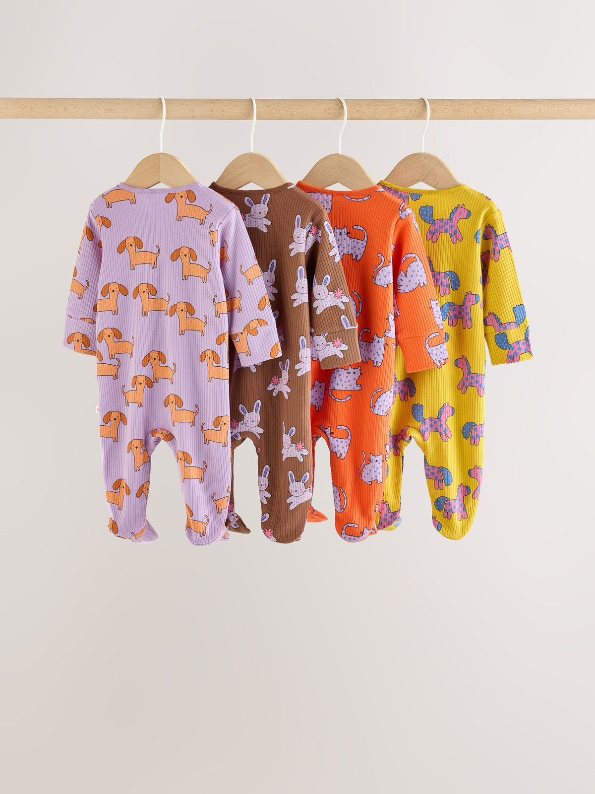 Bright Animal Two Way Zip Baby Sleepsuits 4 Pack (0mths-2yrs)