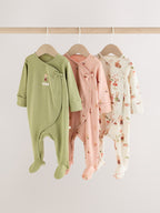 Pink/Green Bunny Wrap Baby Sleepsuits 3 Pack (0mths-3yrs)