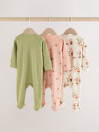 Pink/Green Bunny Wrap Baby Sleepsuits 3 Pack (0mths-3yrs)