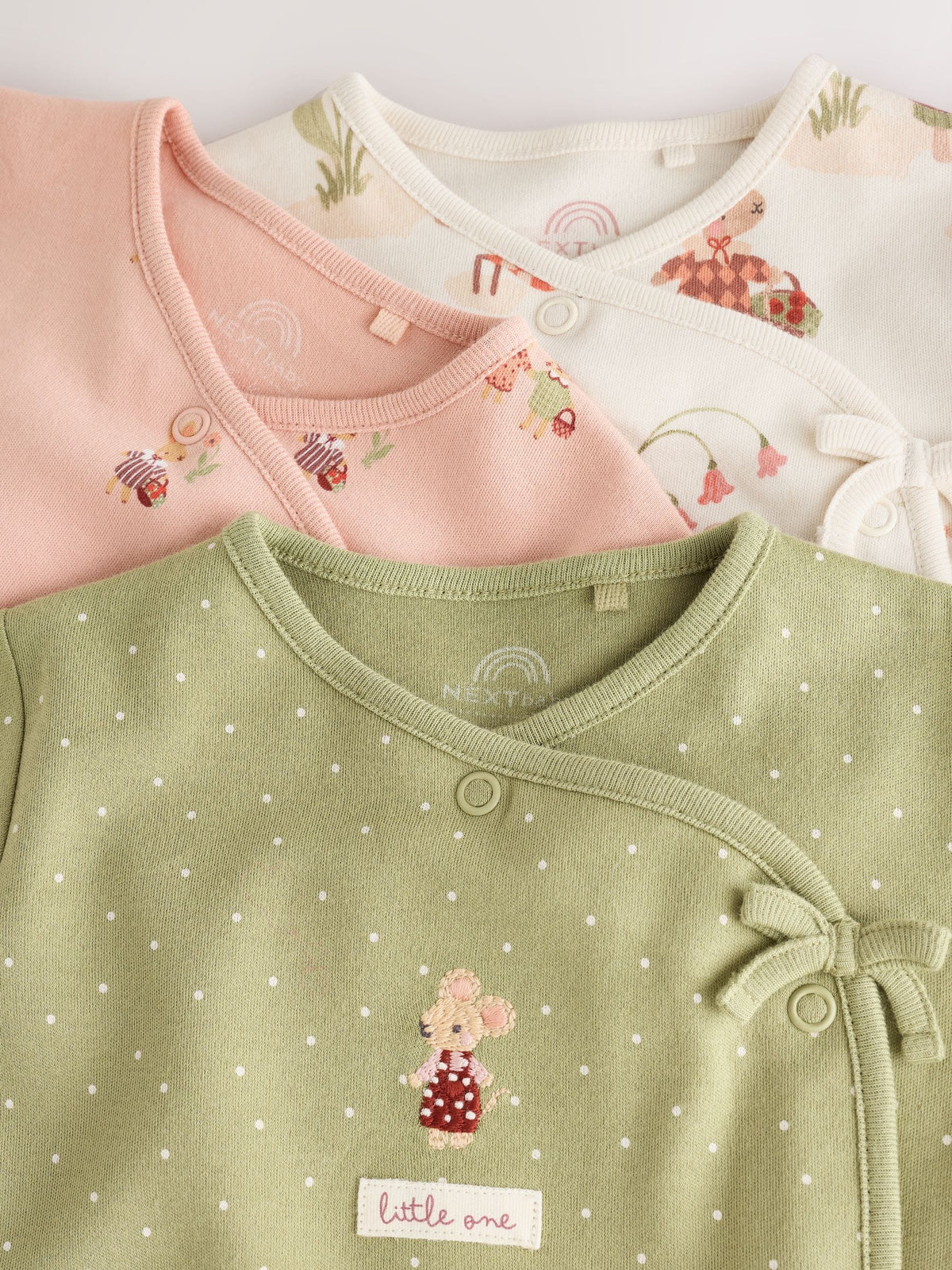 Pink/Green Bunny Wrap Baby Sleepsuits 3 Pack (0mths-3yrs)