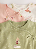 Pink/Green Bunny Wrap Baby Sleepsuits 3 Pack (0mths-3yrs)