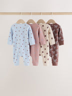 Brown/Blue Heart Two-Way Zip Baby Sleepsuits 4 Pack (0mths-3yrs)